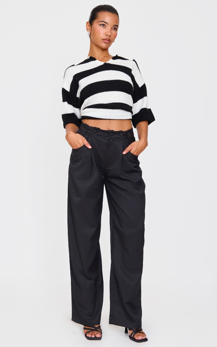 Black Woven Waistband Detail Tailored Straight Leg Pants image 2