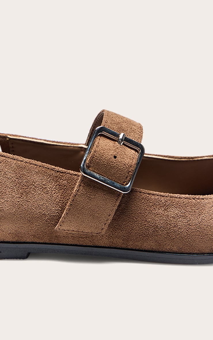Tan Faux Suede Mary Jane Ballet Flats image 5