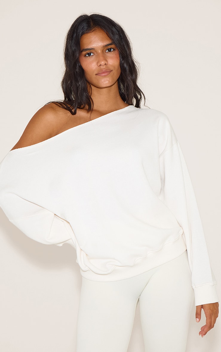 Cream Oversized Off Shoulder Sweatshirt image 1