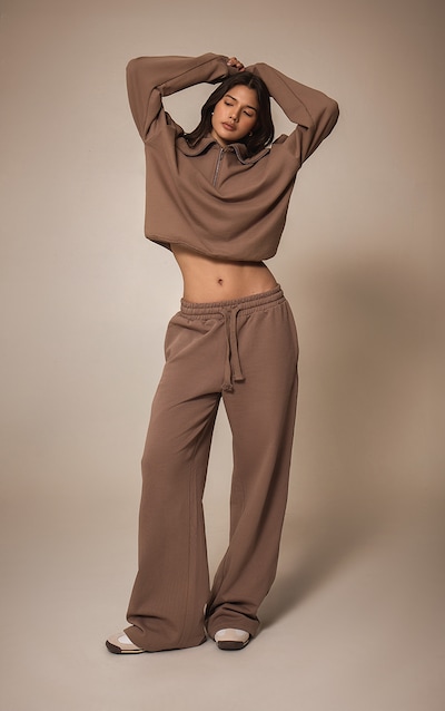 Mocha Premium Loopback Wide Leg Track Pants