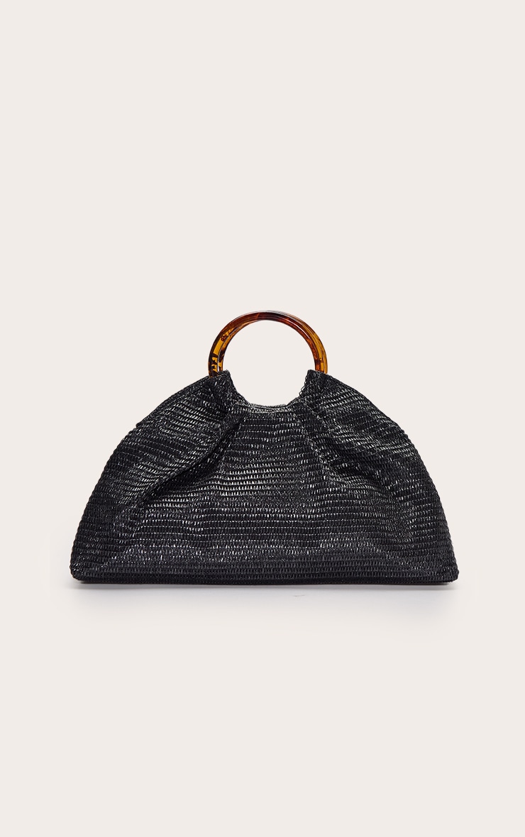 Black Raffia Trapeze Hand Bag image 2