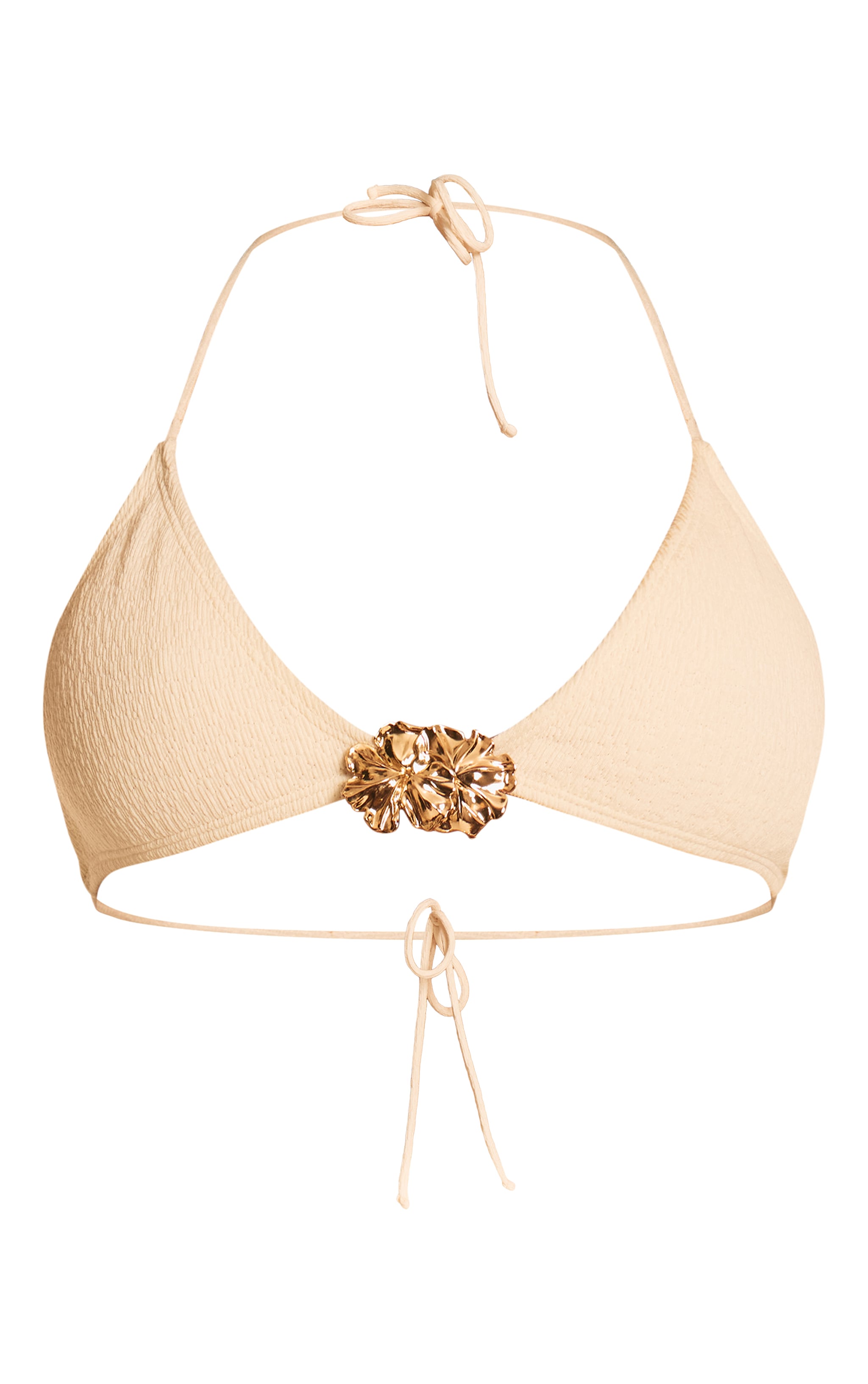 Haut de maillot de bain triangle texturé crème à empiècement fleur image 5