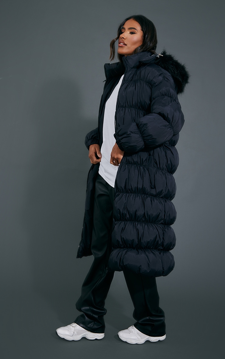 Black Maxi Length Hooded Bubble Puffer image 3