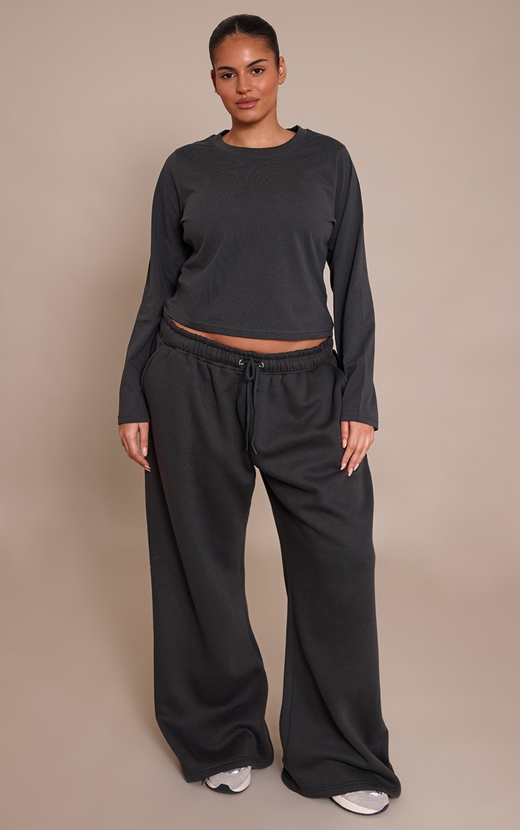 Plus Charcoal Fitted Long Sleeve T Shirt image 3