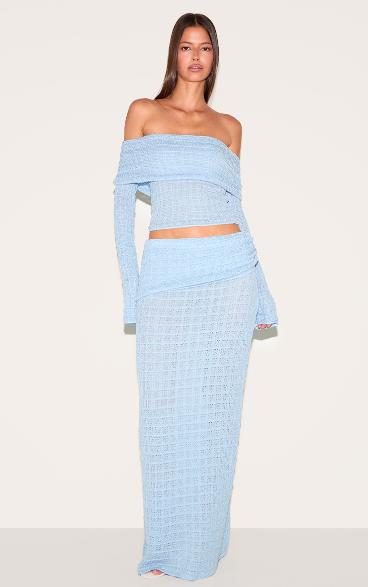 Blue Bardot Textured Knit Top image 3