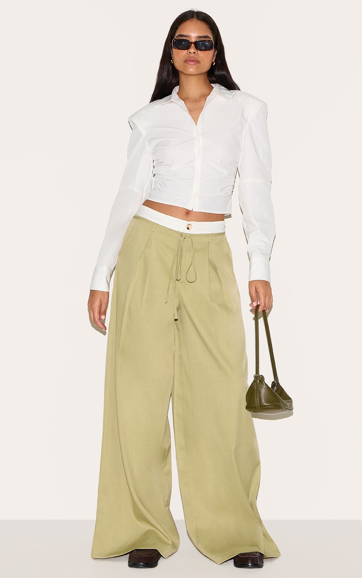 Tall Sage Mid Rise Boxer Detail Wide Leg Pants image 2
