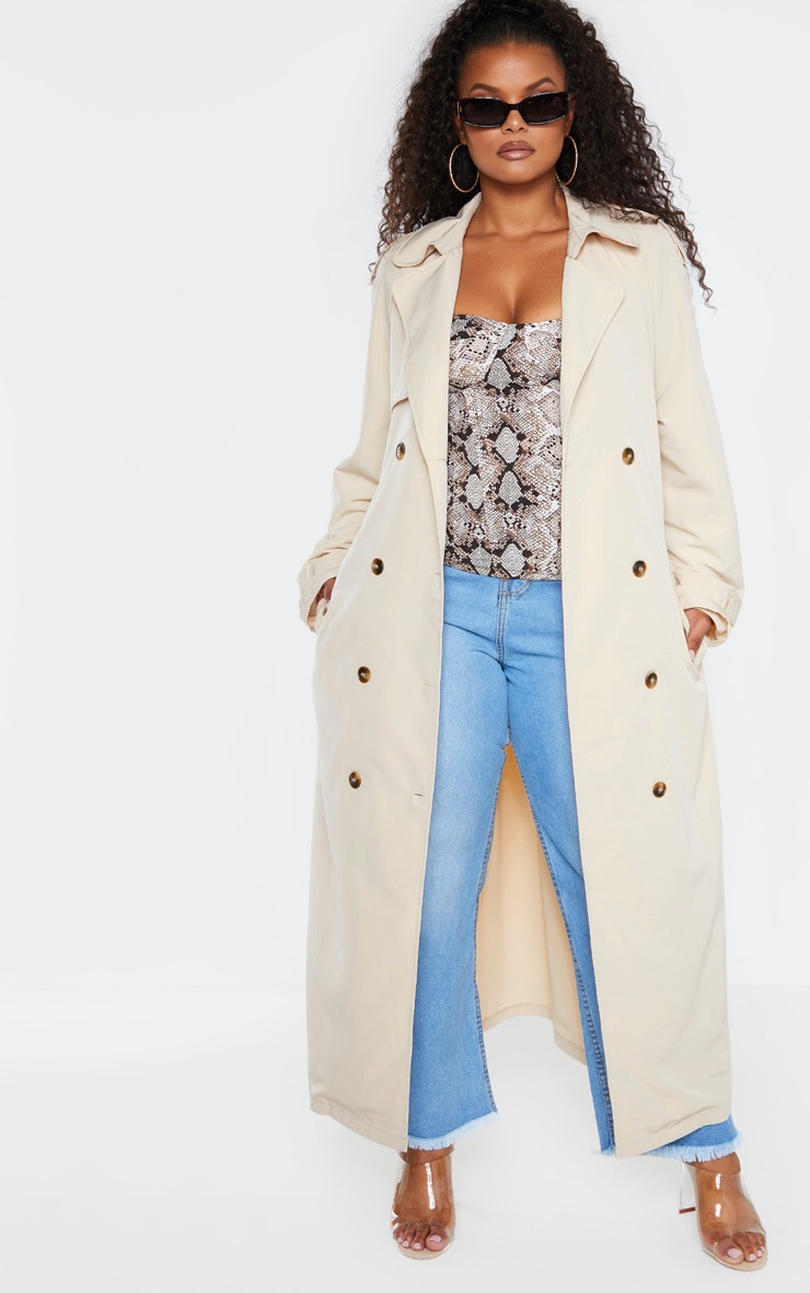 Plus Stone Oversized Button Down Trench Coat