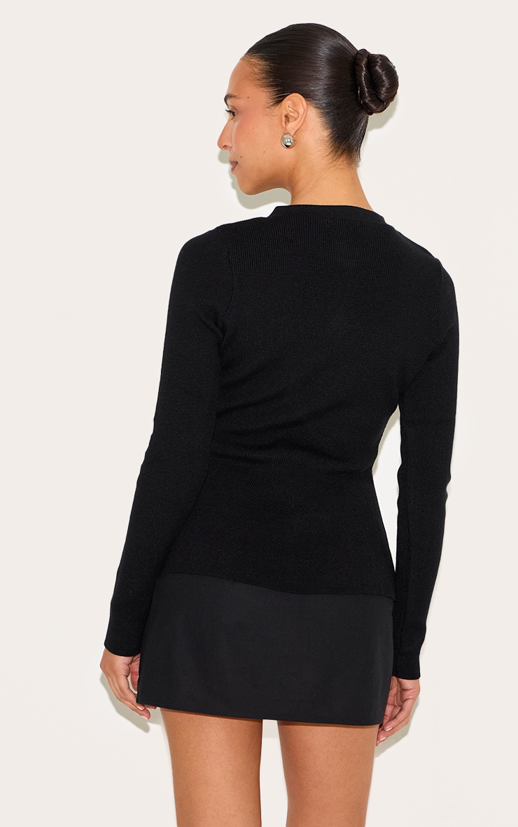 Cardigan Court en Maille Tricot Compacte Noire image 2