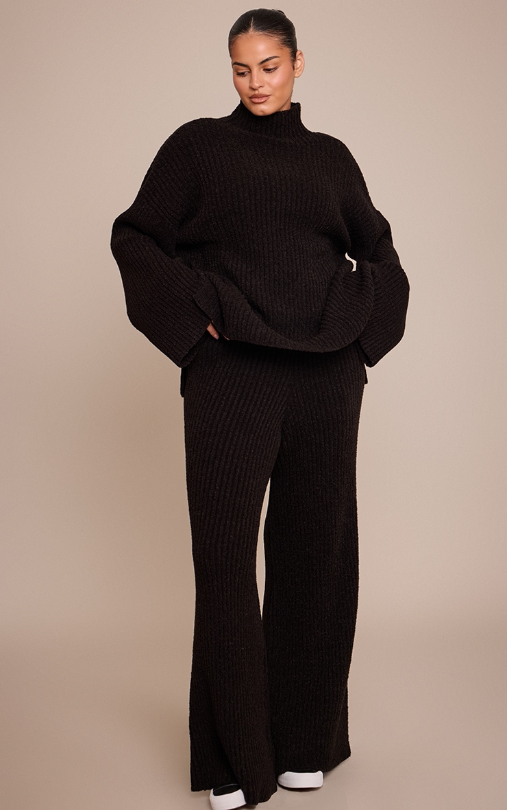 Plus Black Rib Boucle Knit Oversized Sweater image 3
