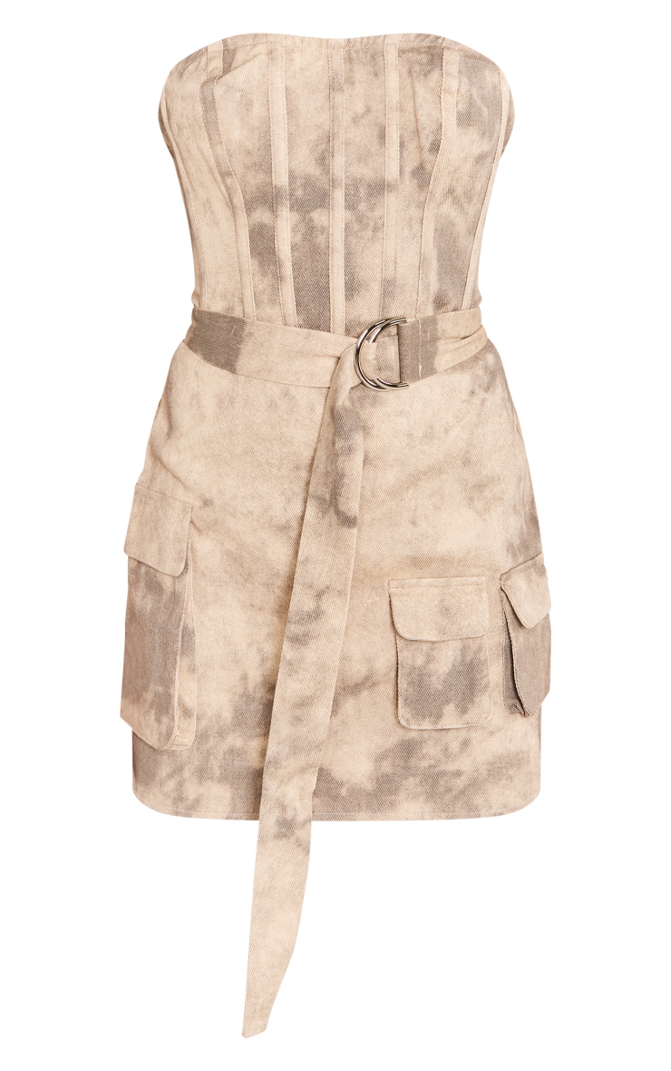 Sand Acid Wash Corset Belted Pocket Bodycon Dress image 5