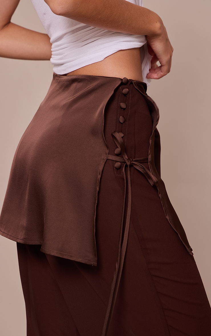Chocolate Satin Chiffon Overlay Wide Leg Pants image 4