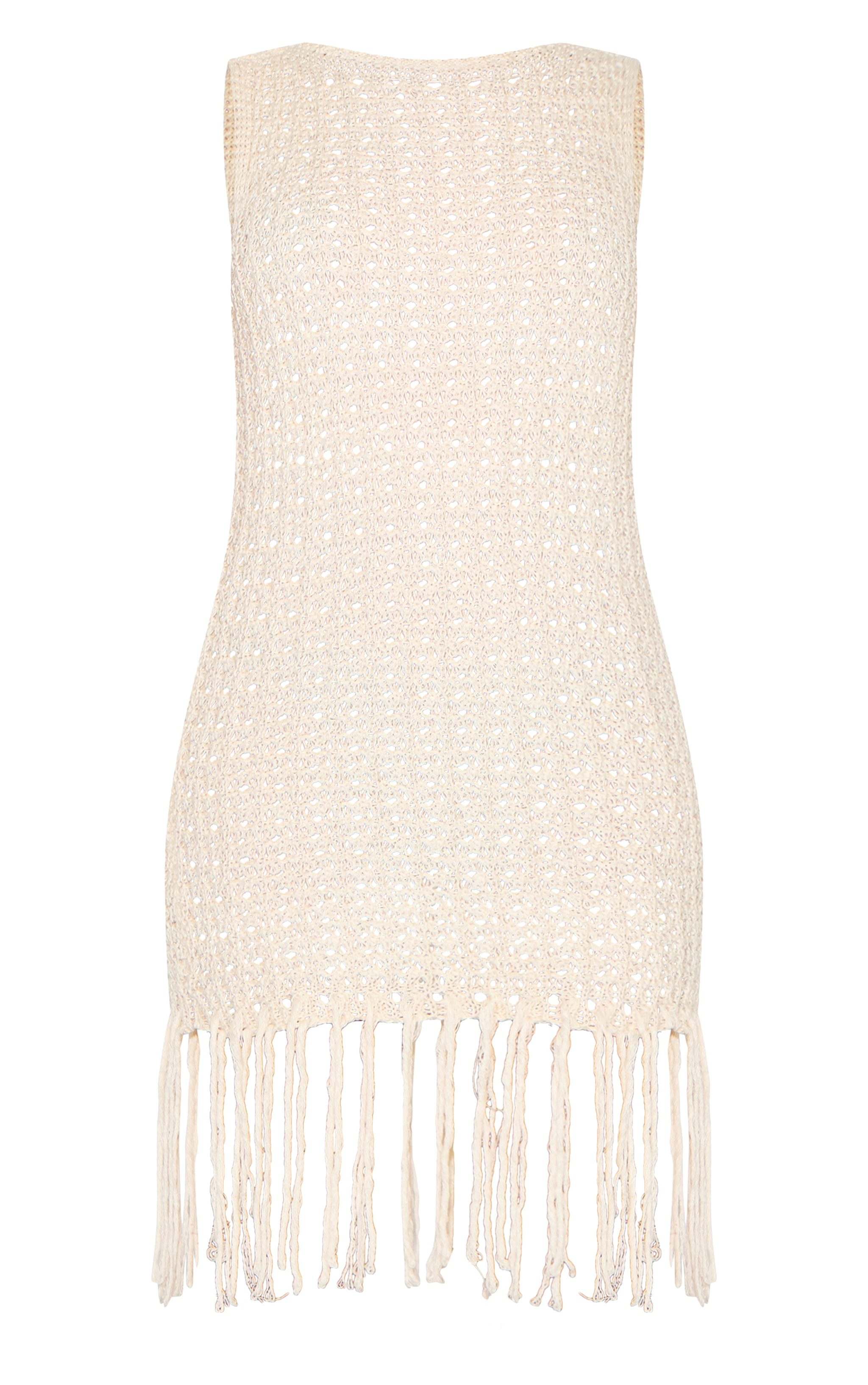 Petite Cream Crochet Boat Neck Tassle Mini Dress image 5