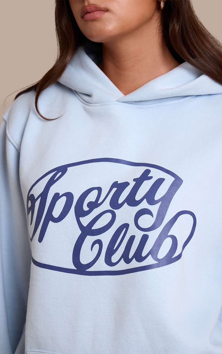 Light Blue Sports Club Cotton Fleece Oversized Pull Over Hoodie image 4