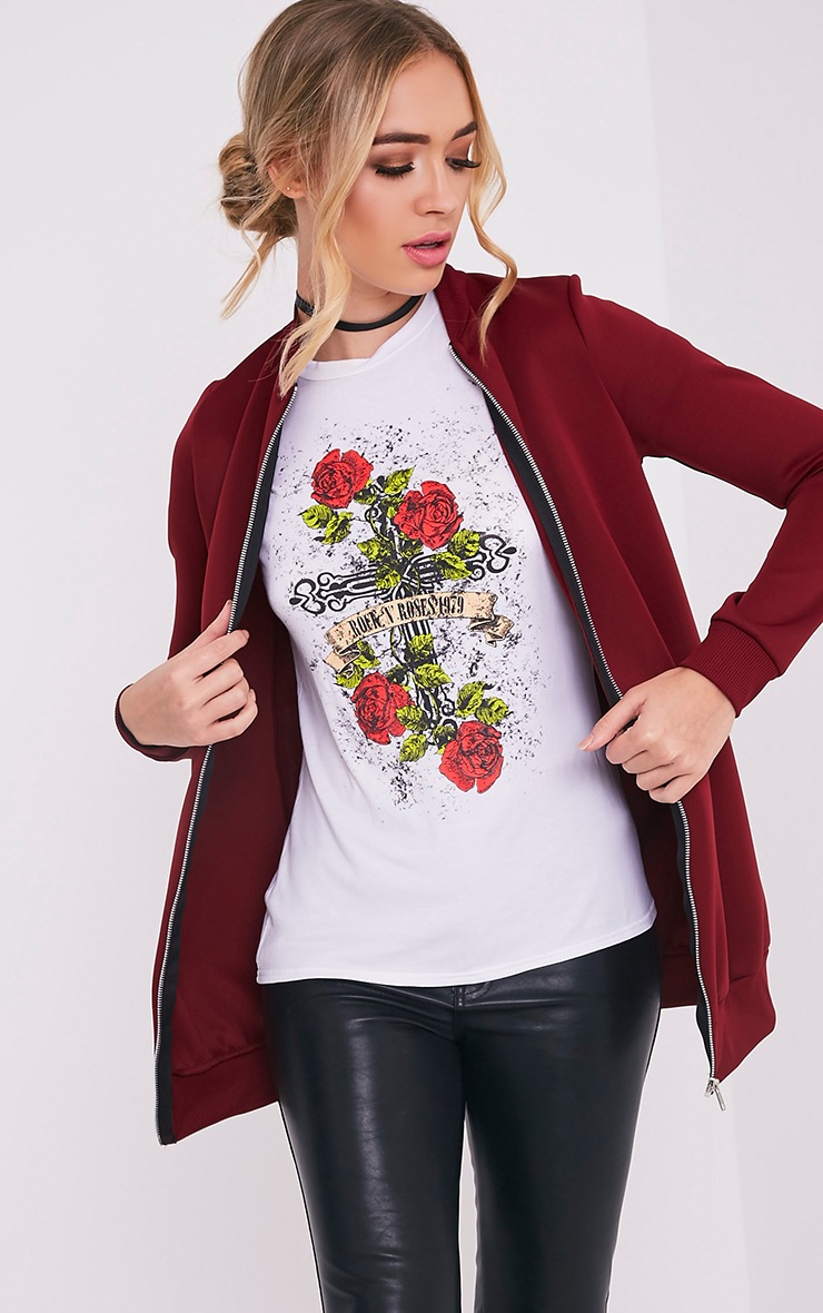 Fahima Burgundy Longline Scuba Bomber Jacket PrettyLittleThing