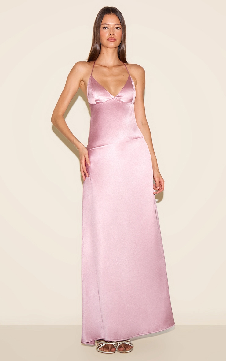 Pink Satin Low Back Maxi Slip Dress image 1