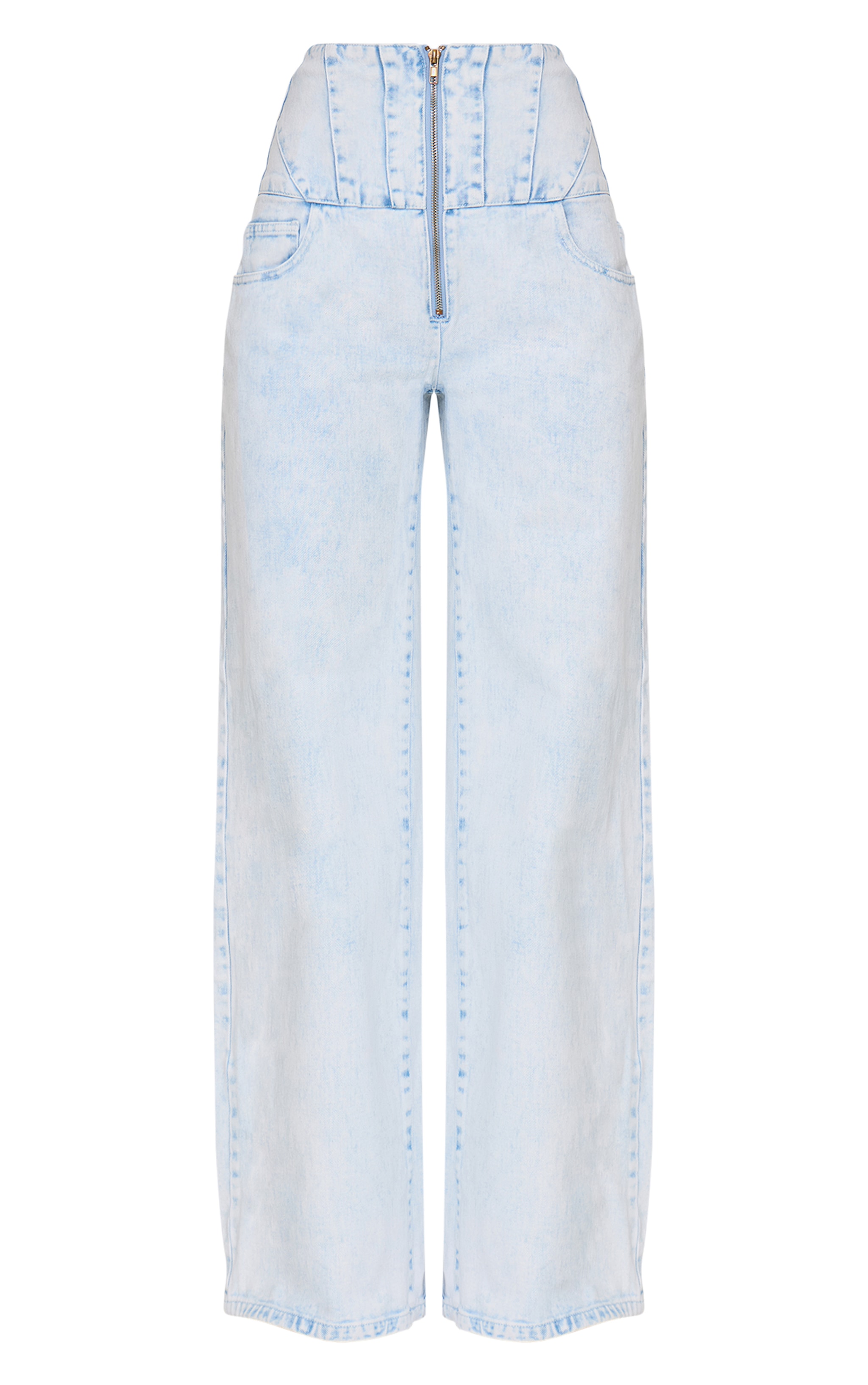 Light Blue Acid Wash Seam Detail Corset Waist Jeans image 5