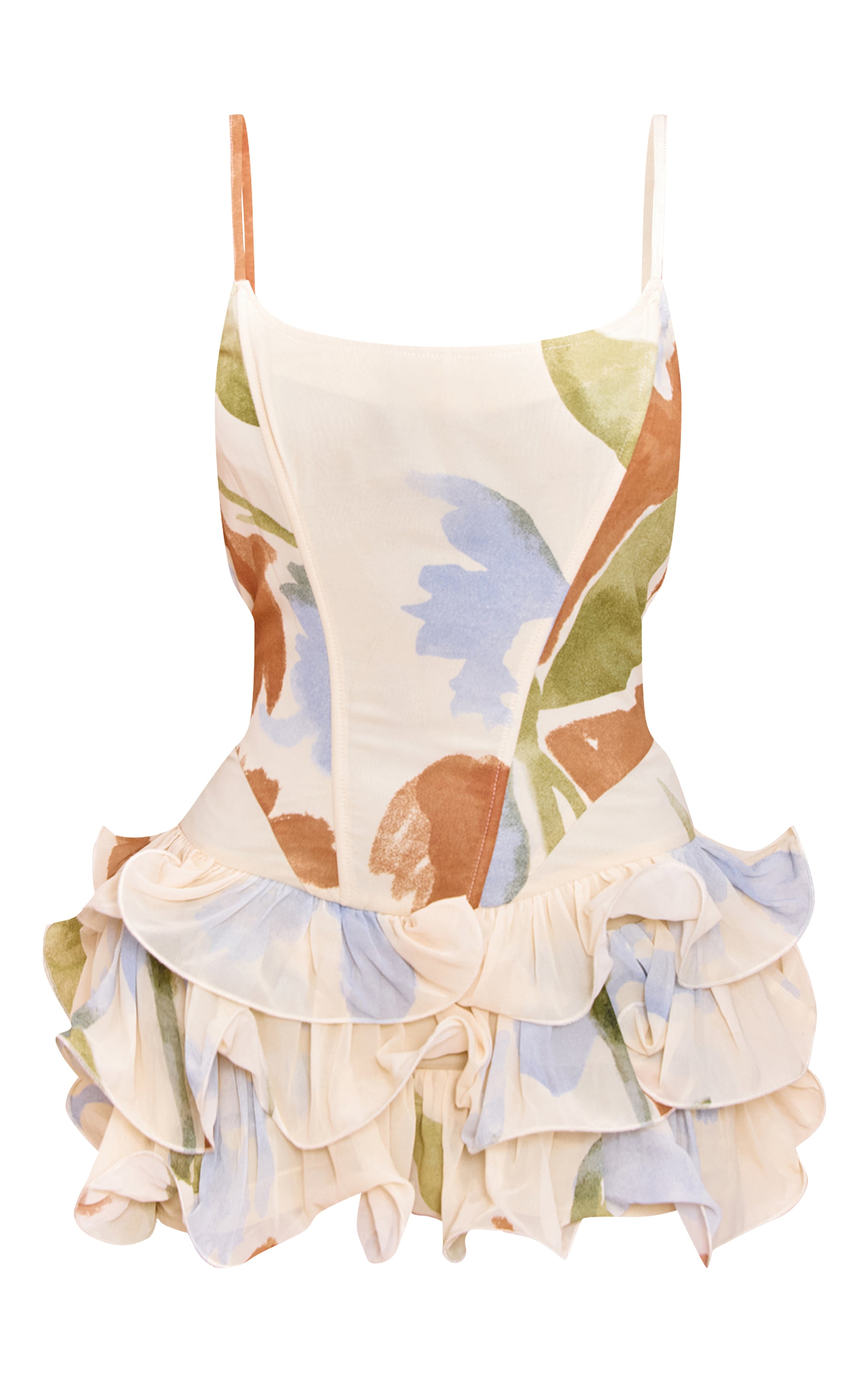 Cream Floral Chiffon Strappy Frill Detail Playsuit image 5