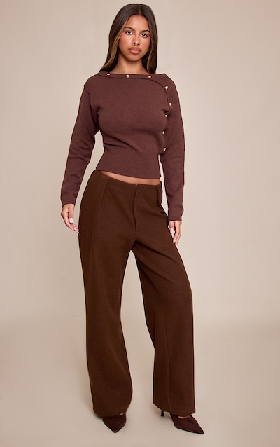 Petite Deep Chocolate Wool Look Pants