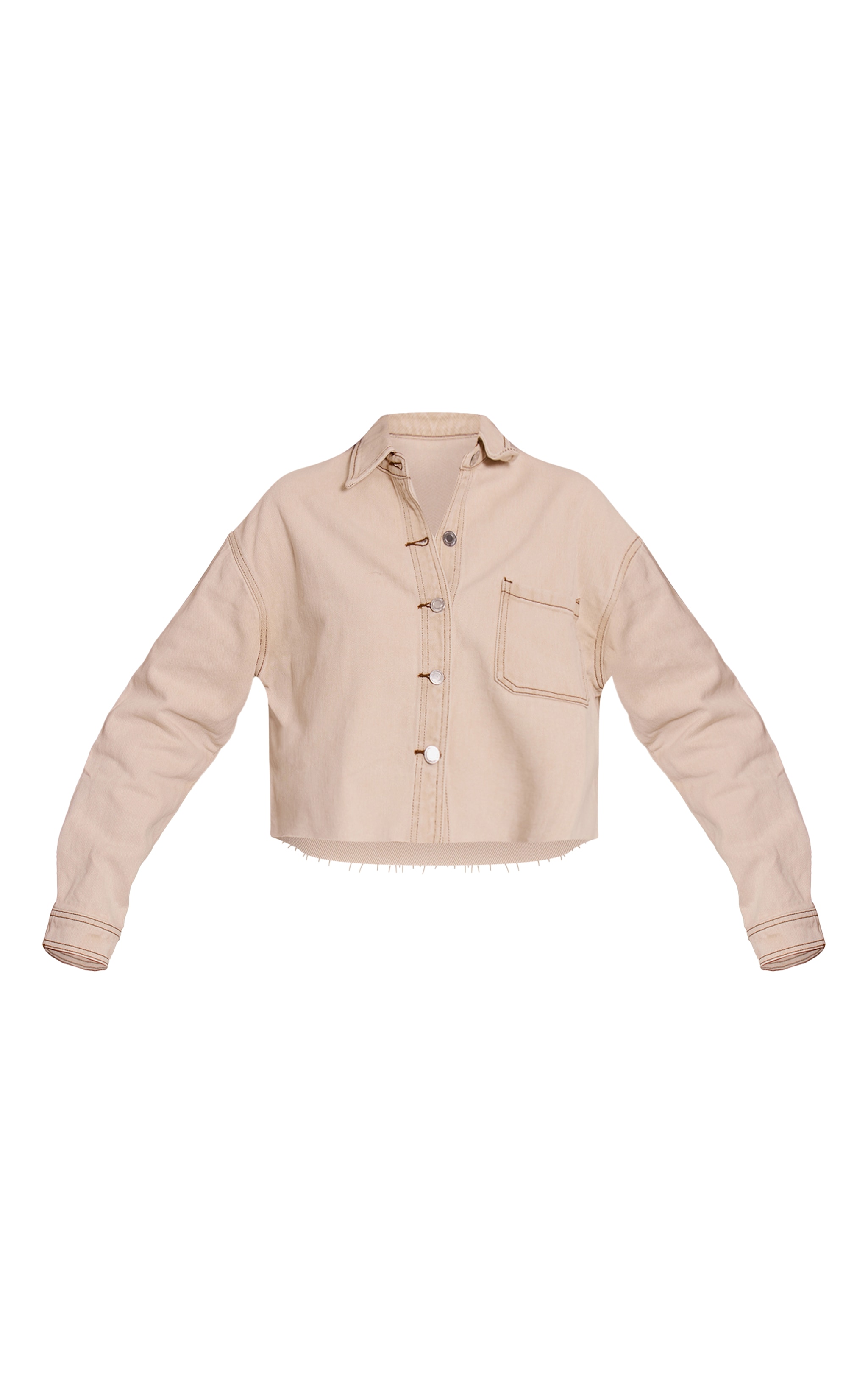 Washed Stone Raw Hem Cropped Denim Shirt image 5