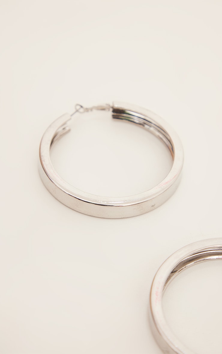 Silver Thick Chunky Statement Hoop Earrings image 3