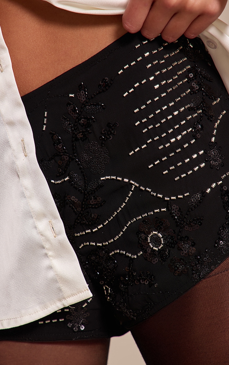 Black Embroidered Hot Pants  image 5