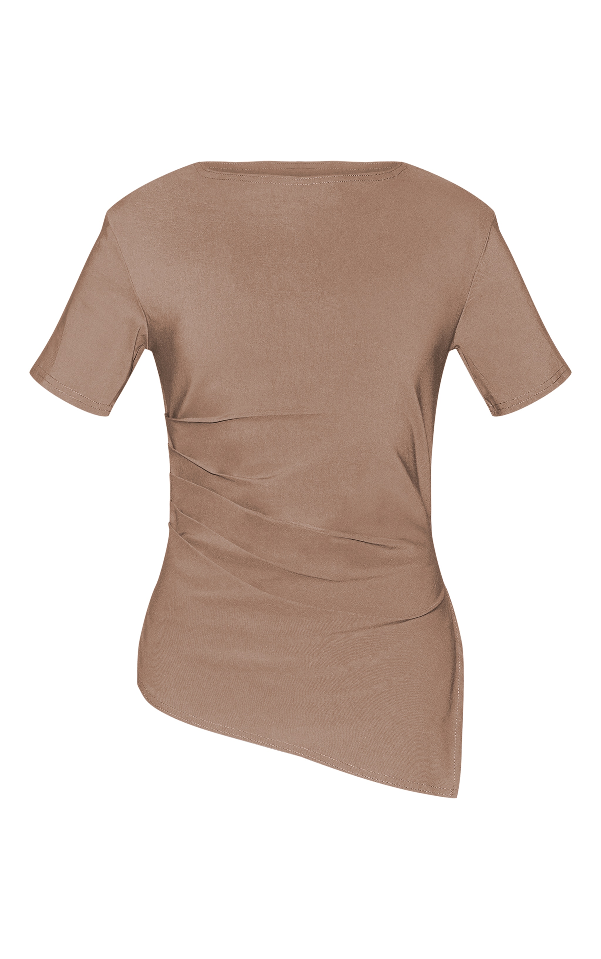 Taupe Bengaline Ruched Asymmetric Detail Long Top image 5