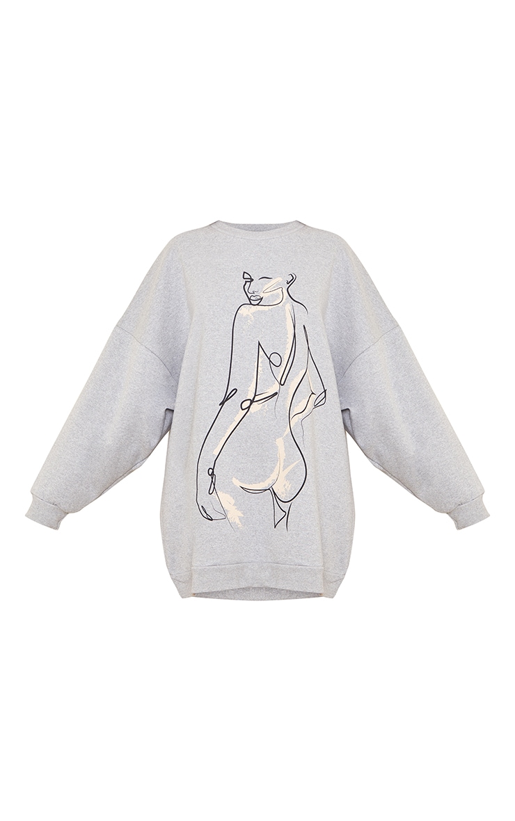 Grey Figure Illustrated Oversized Sweatshirt Dress image 3