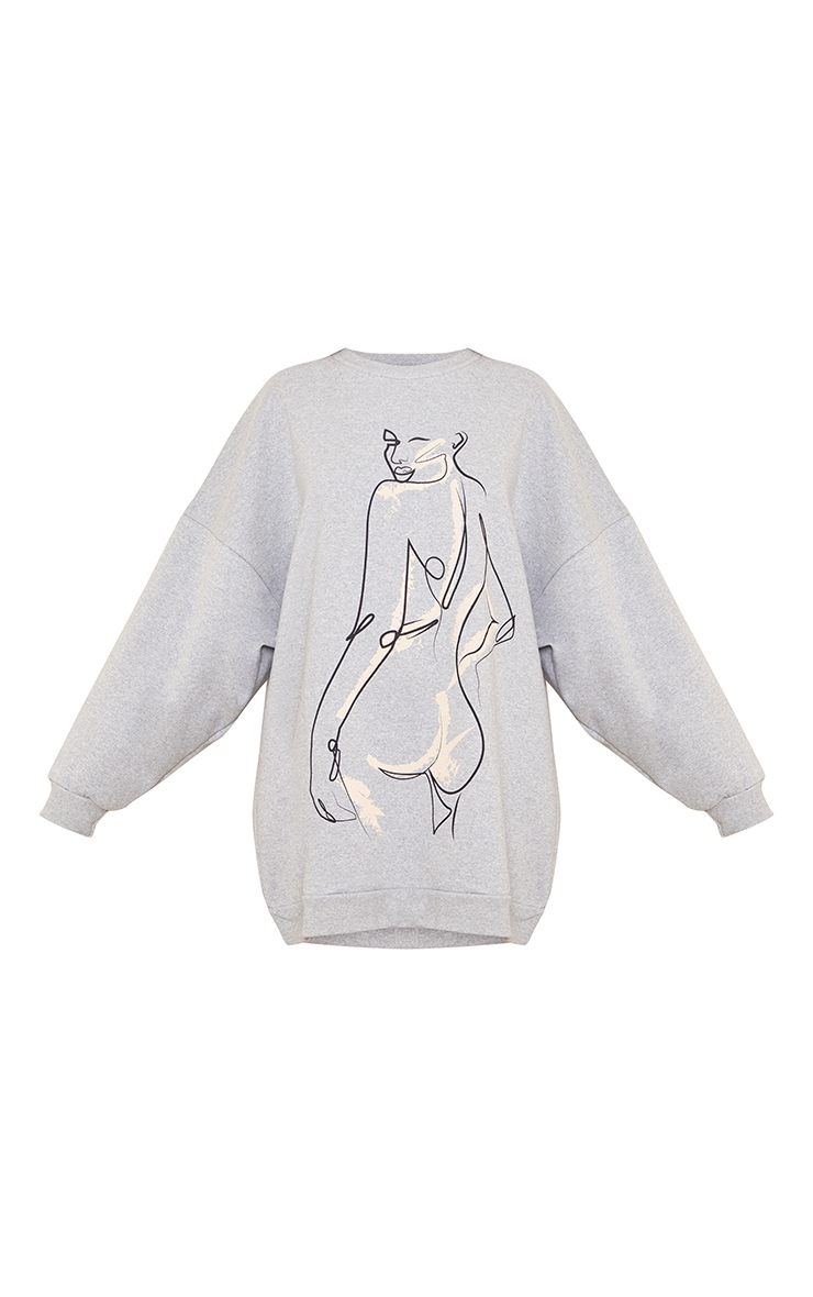 Grey Figure Illustrated Oversized Sweat Jumper Dress image 5