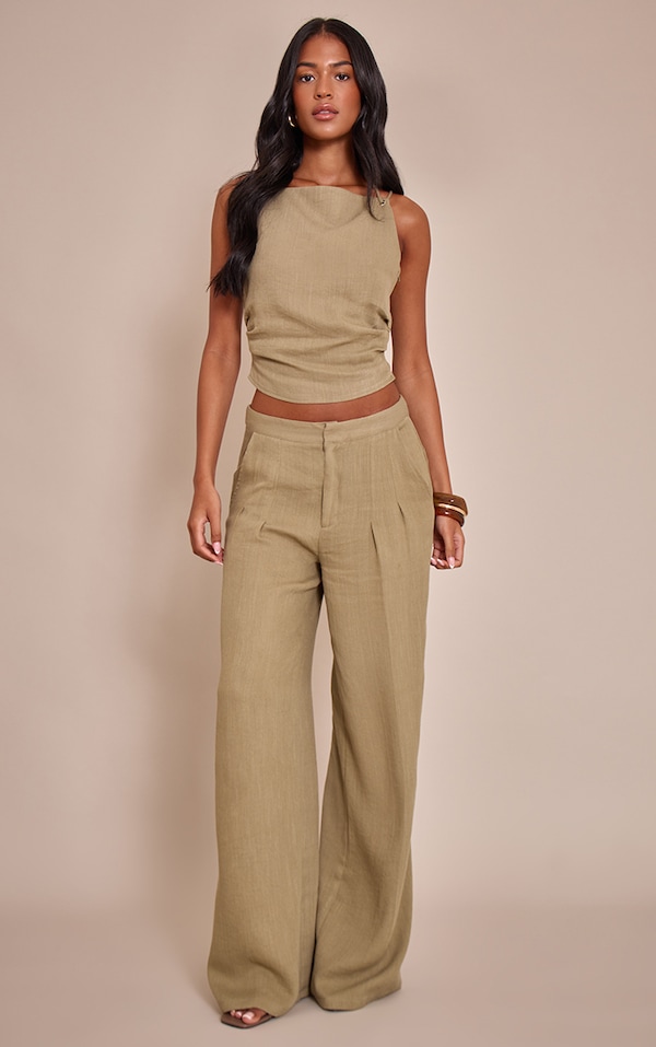 Tall Sage Green Textured Pleated Pant