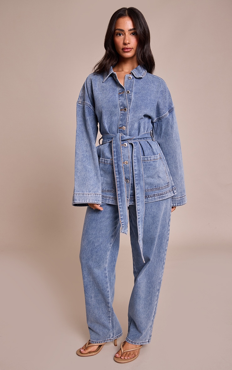 Petite Mid Blue Wide Leg Jeans