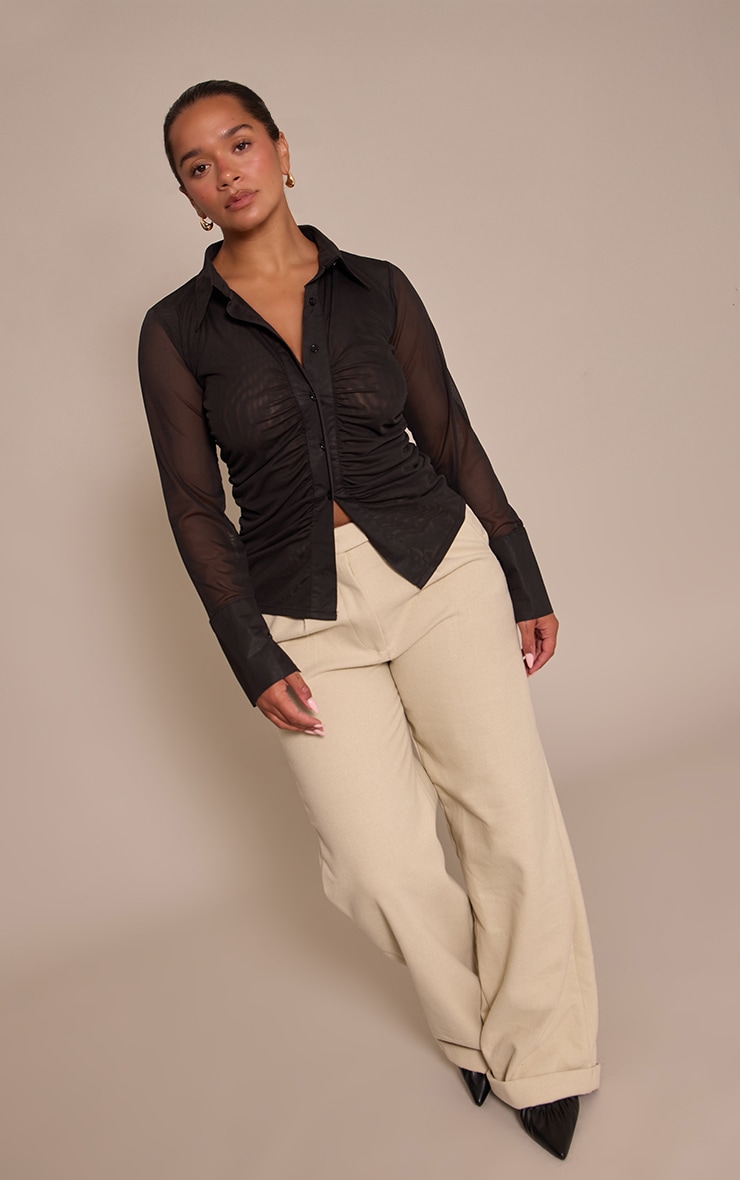 Shape Black Mesh Ruched Fitted Shirt image 3