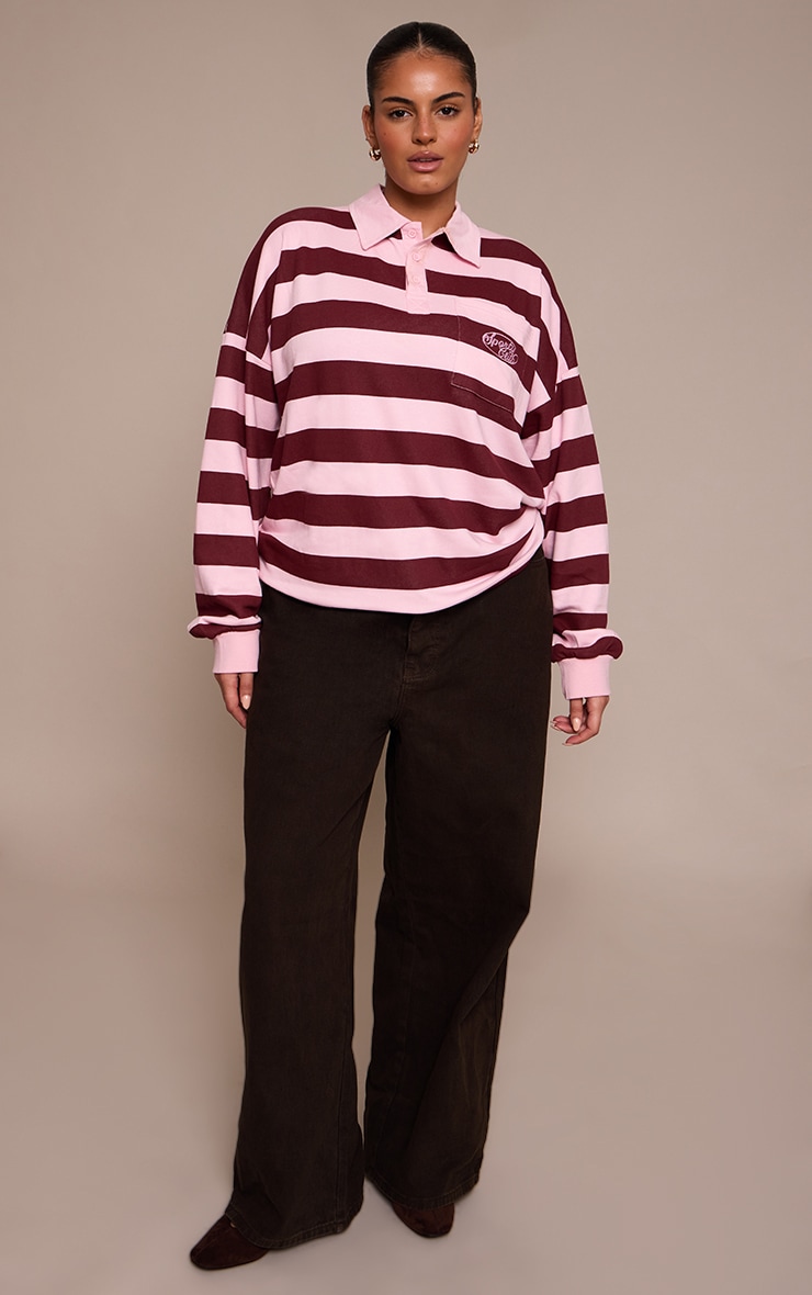 Plus Burgundy Sports Club Stripe Polo T-shirt image 3