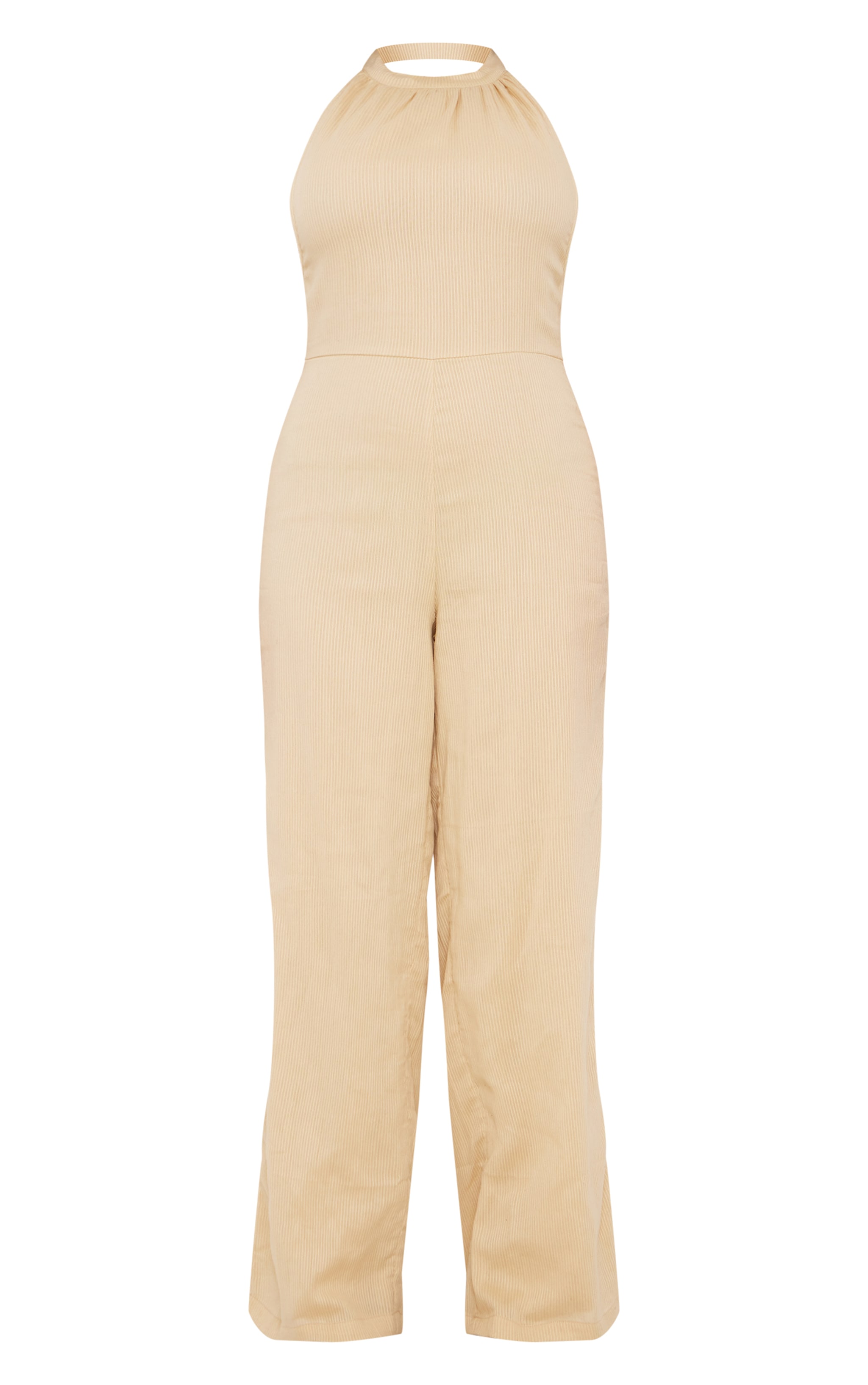 Camel Textured Halterneck Low Back Jumpsuit image 5