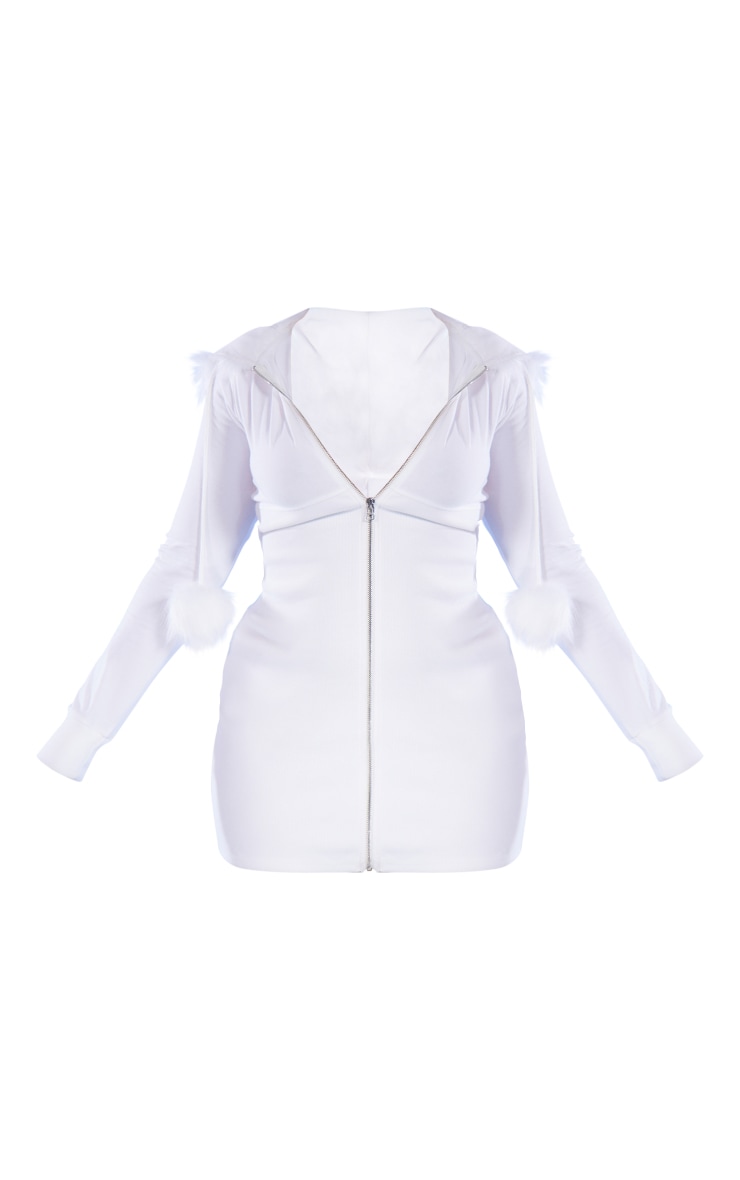 Plus White Faux Fur Trim Hooded Bodycon Dress | Plus Size | PLT USA