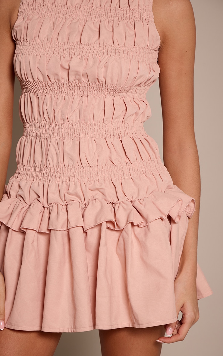 Baby Pink Tailored Shirred Frill Shift Dress image 4