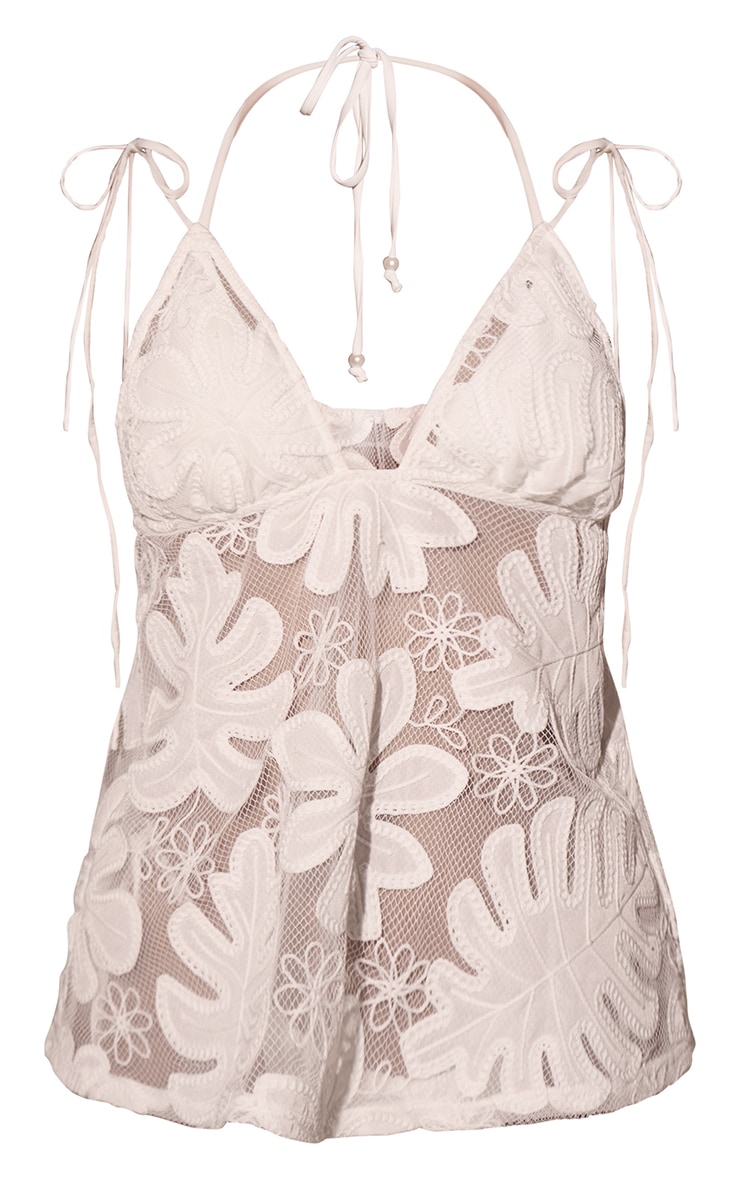 White Flower Applique Cami Beach Top image 5