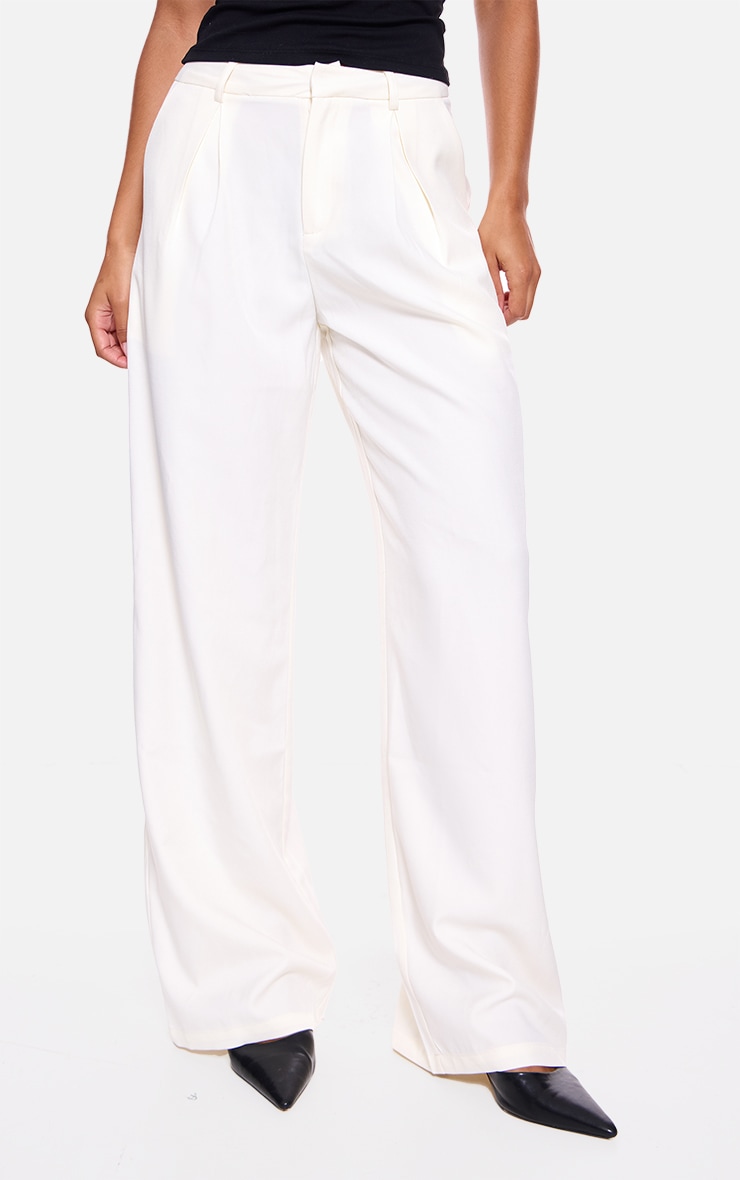 Pantalon de tailleur large tissé crème structuré image 2