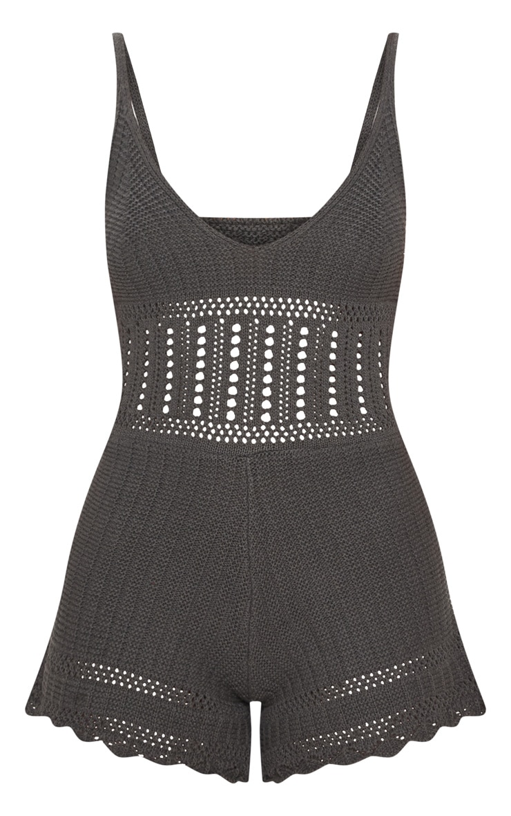 Charcoal Crochet Knit Playsuit Knitwear PrettyLittleThing