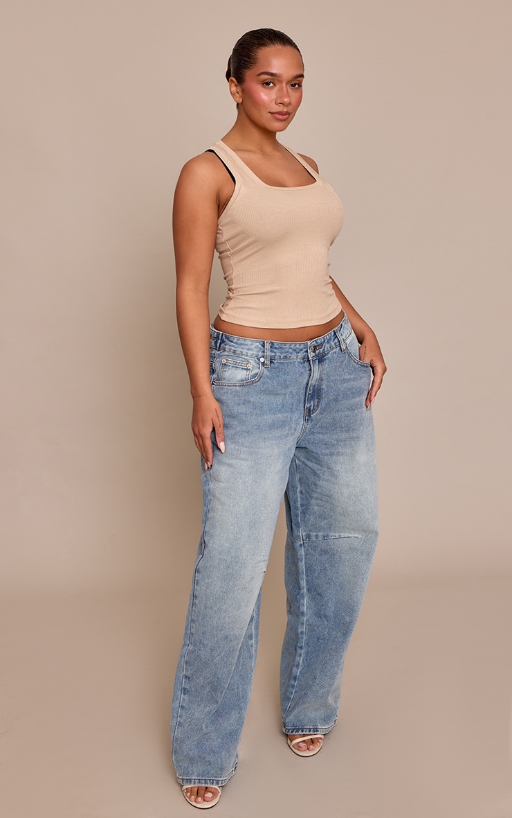 Shape Mid Blue Dipped Waist Side Adjuster Barrel Leg Denim Jeans image 2