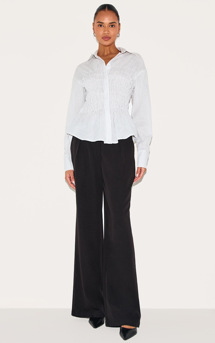 White Shirred Striped Fitted Shirt image 3