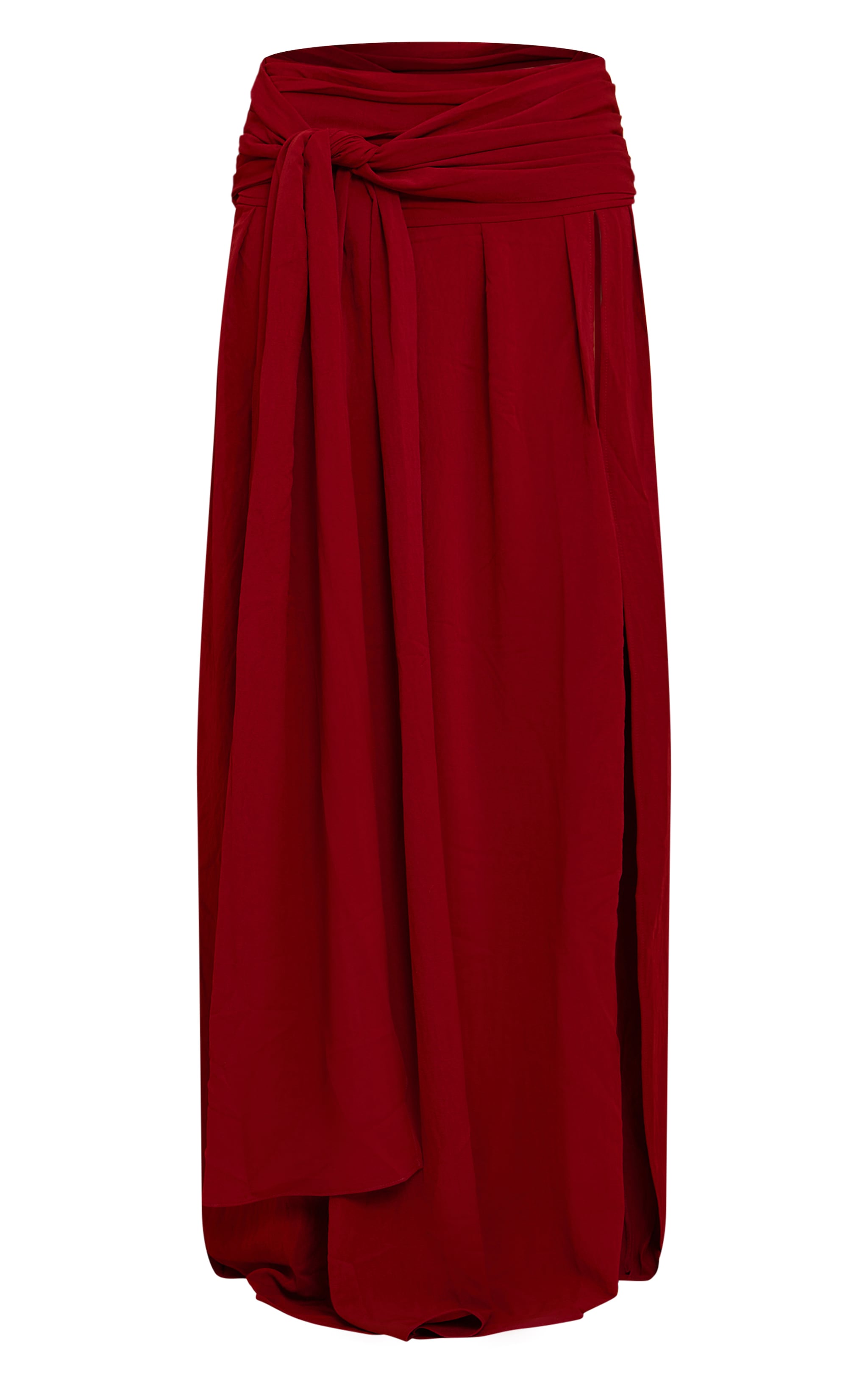 Deep Red Floaty Woven Knot Front Maxi Skirt image 5