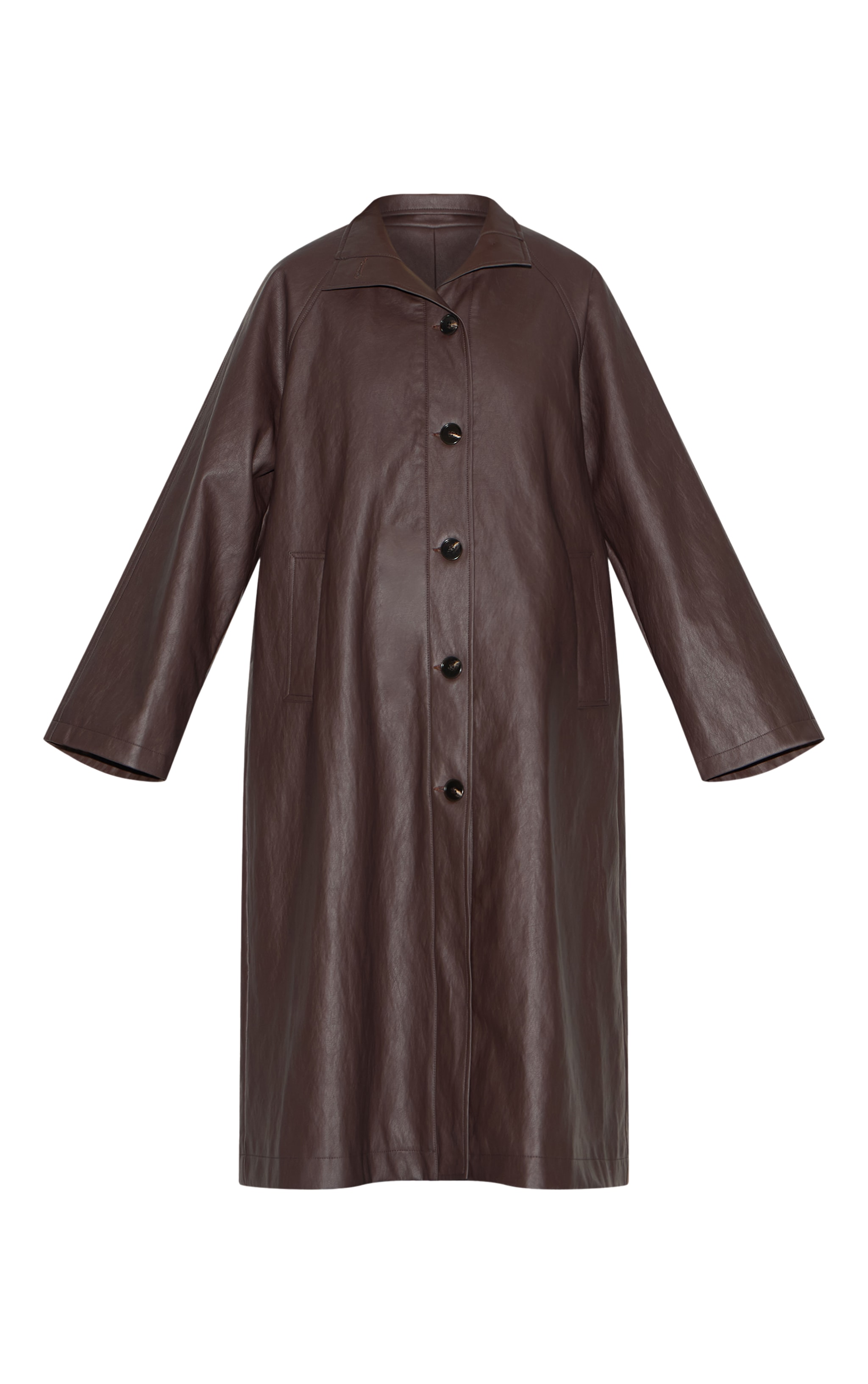 Brown Funnel Neck Faux Leather Trench Coat image 5