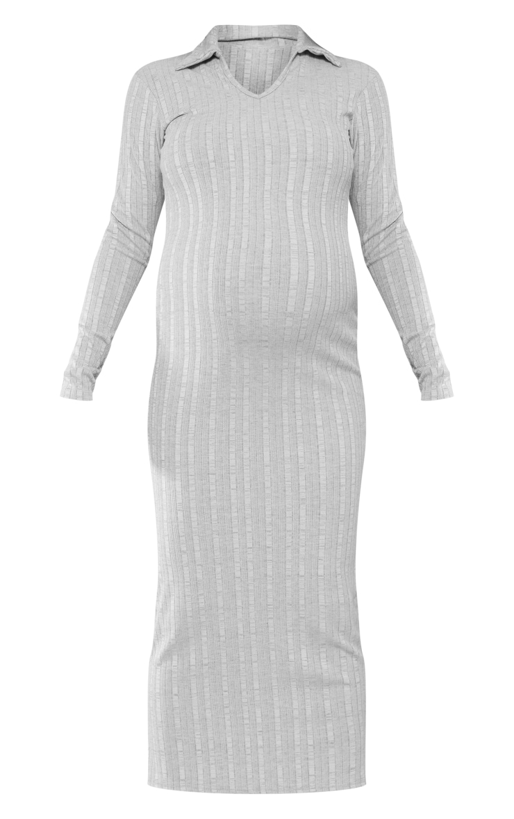 Maternity Light Grey Ribbed Polo Neck Maxi Dress PrettyLittleThing