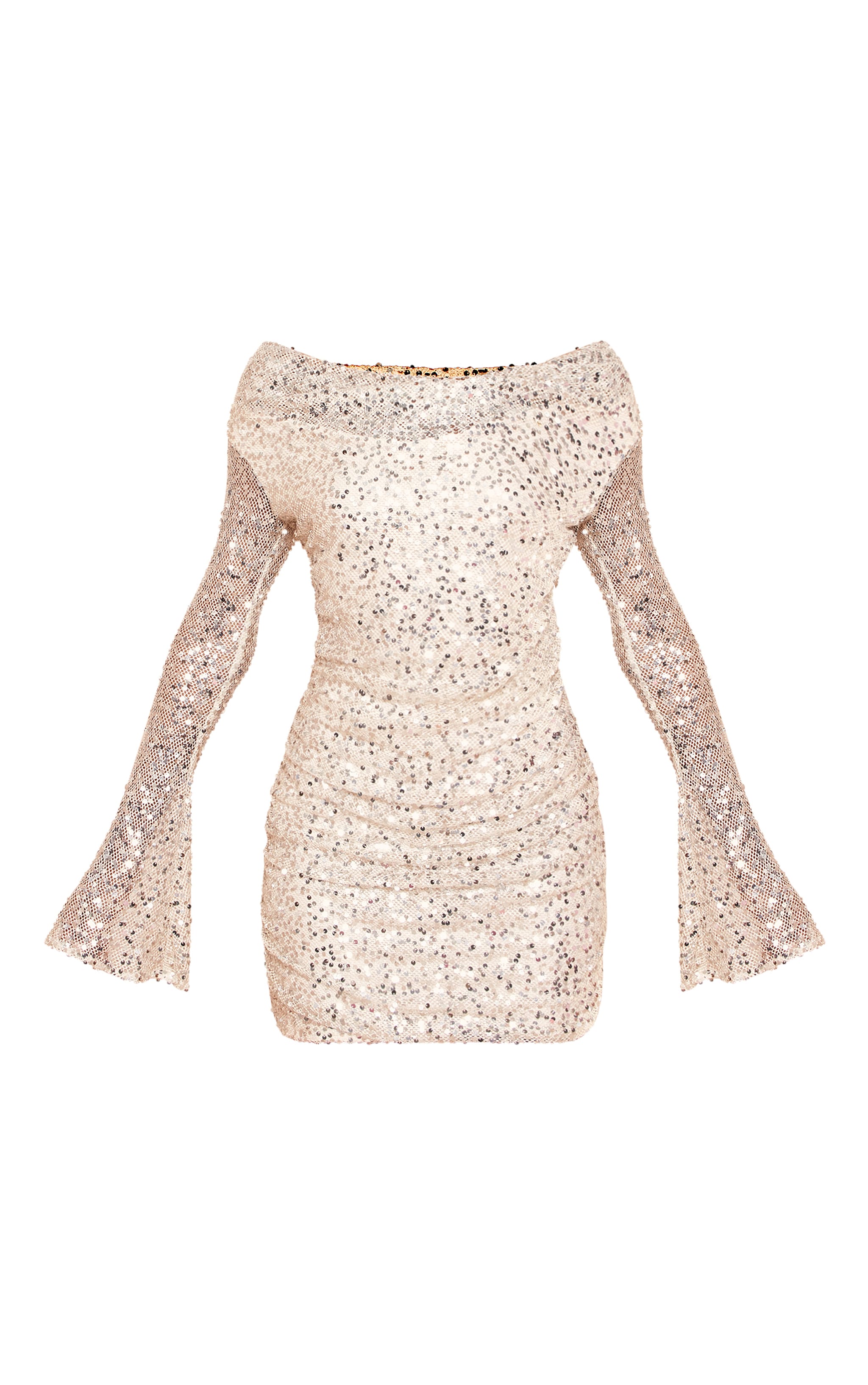 Cream Sequin Cowl Neck Long Sleeve Mini Dress image 5