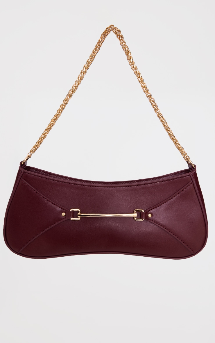 Sac à main en PU bordeaux à anse en chaîne et boucle image 2