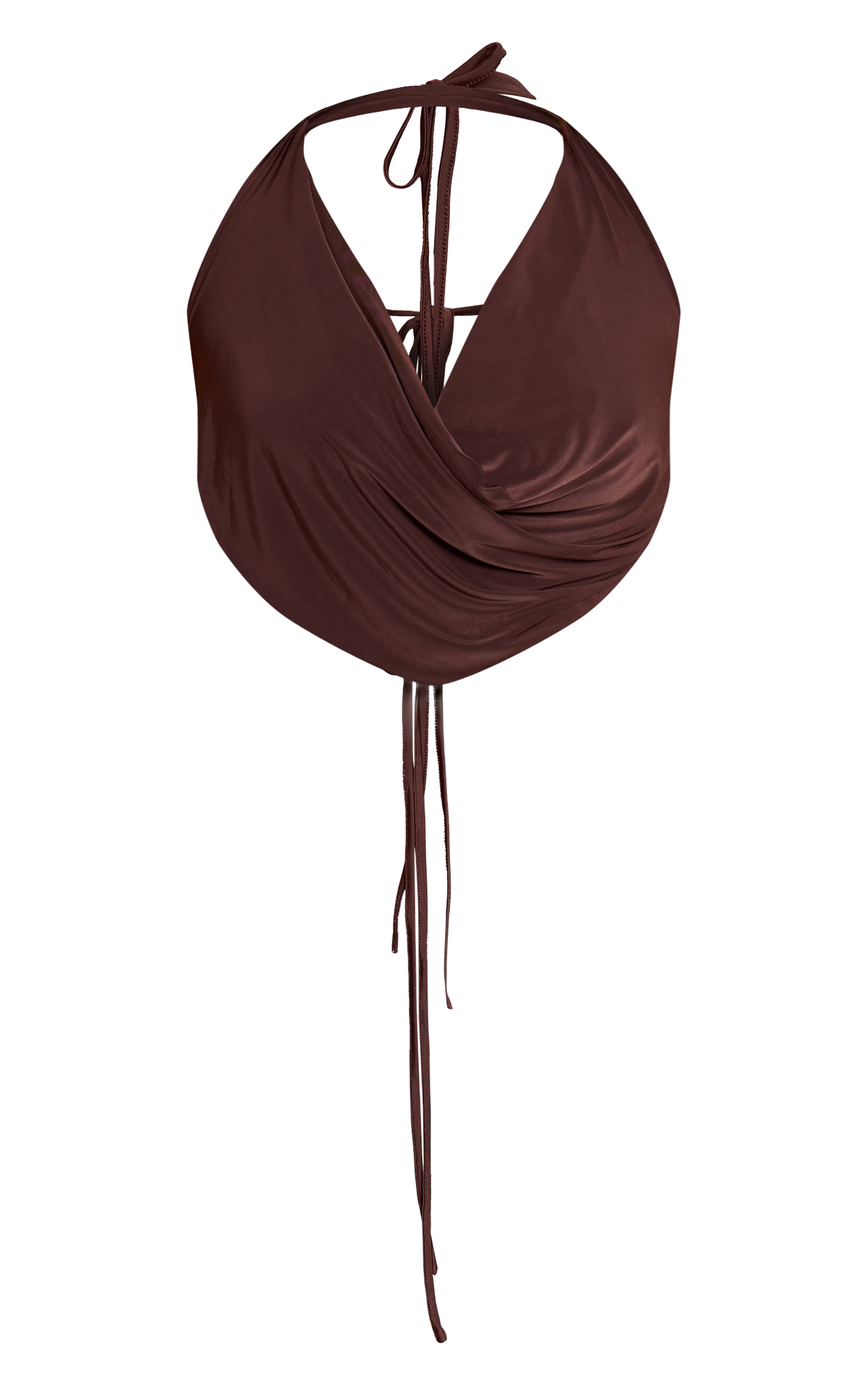 Chocolate Slinky Tie Back Cowl Neck Top image 5
