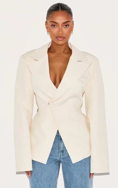 Shape Cream Tailored Asymmetrical Cross Over Adjustable Waist Blazer