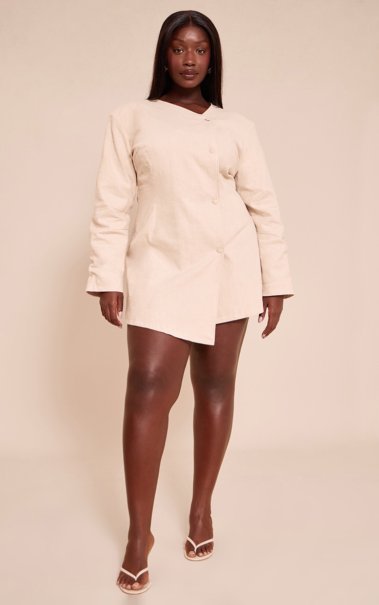 Plus Natural Premium Linen Cinched Waist Cocoon Sleeve Mini Dress image 3
