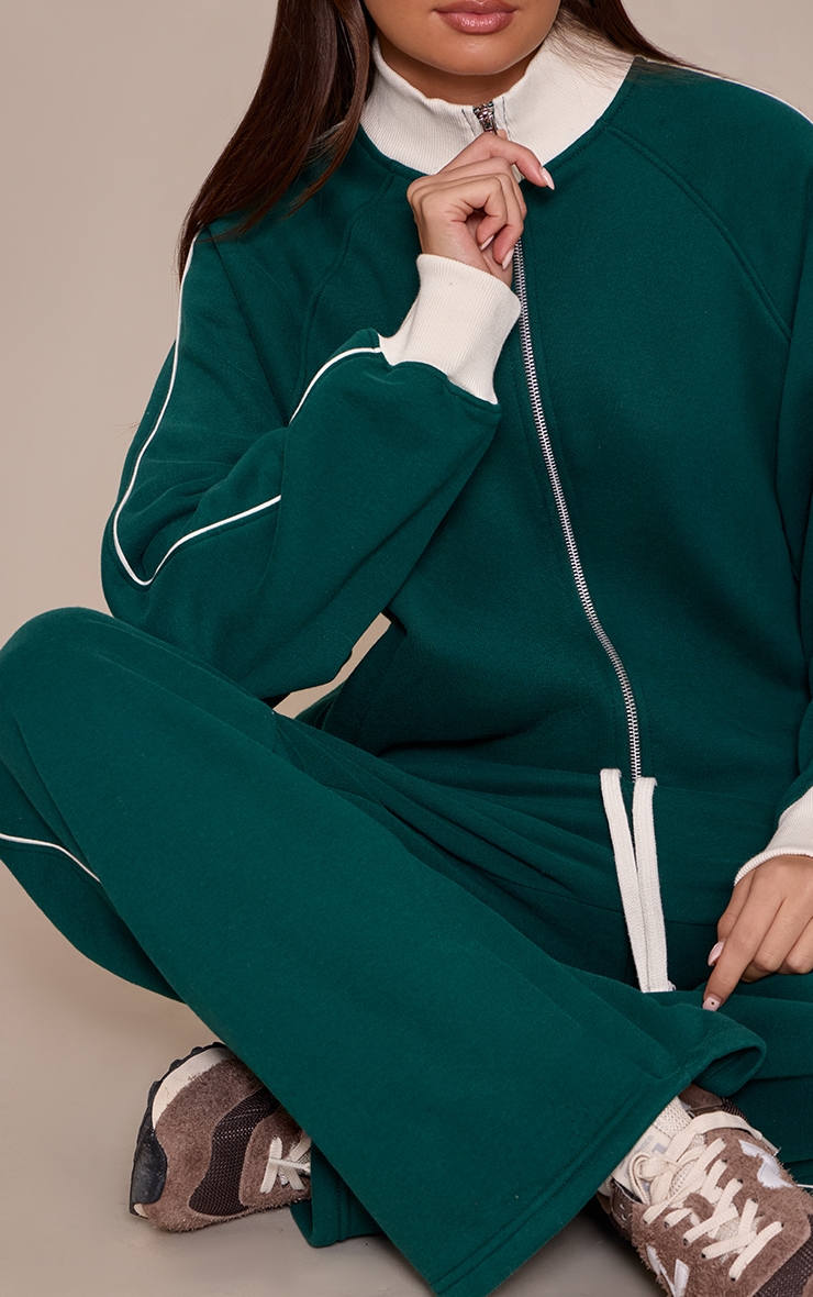 Forest Green Contrast Zip Up Funnel Neck Sweatshirt image 4