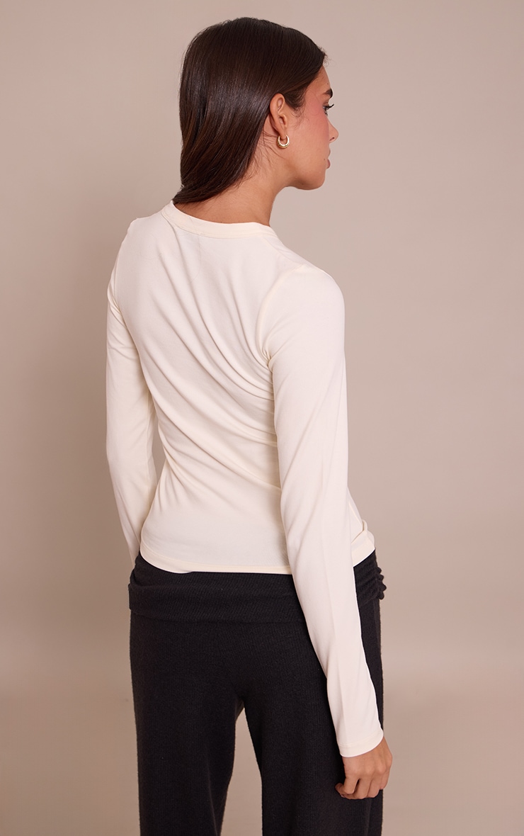Cream Soft Cotton Crew Neck Longline Long Sleeve Top image 2